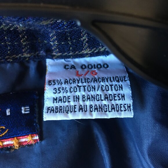 GORDIE HOWE Button Shirt L VINTAGE blue brown plaid embroidered - Picture 10 of 14